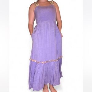 Handmade Lavender Maxi Dress w/ white polka dots & ruffles on sleeves & bottom